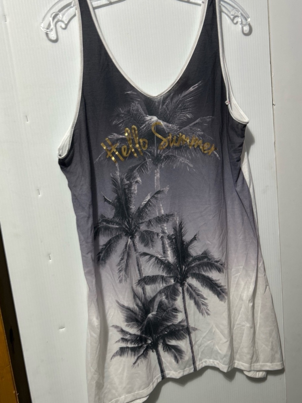 OP "Hello Summer" Palm-Print Tank Dress in Black and White with Gold Script